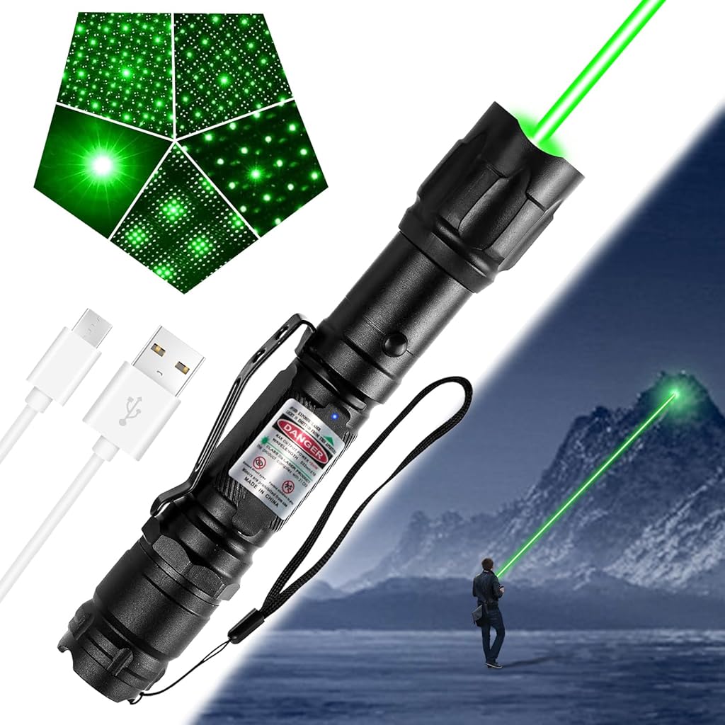 Climberty® LED Green Laser Pointer 10000m Long Range Beam Green Laser Pointer with 8 Patterns Waterproof Aluminum Alloy USB Rechargeable Green Laser Pointer for Stargazing, Hiking Climberty® LED Green Laser Pointer 10000m Long Range Beam Green Laser Pointer with 8 Patterns Waterproof Aluminum Alloy USB Rechargeable Green Laser Pointer for Stargazing, Hiking